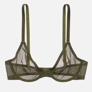 CUUP The Plunge Mesh Underwire Bra Sheer Olive Green Size 34C